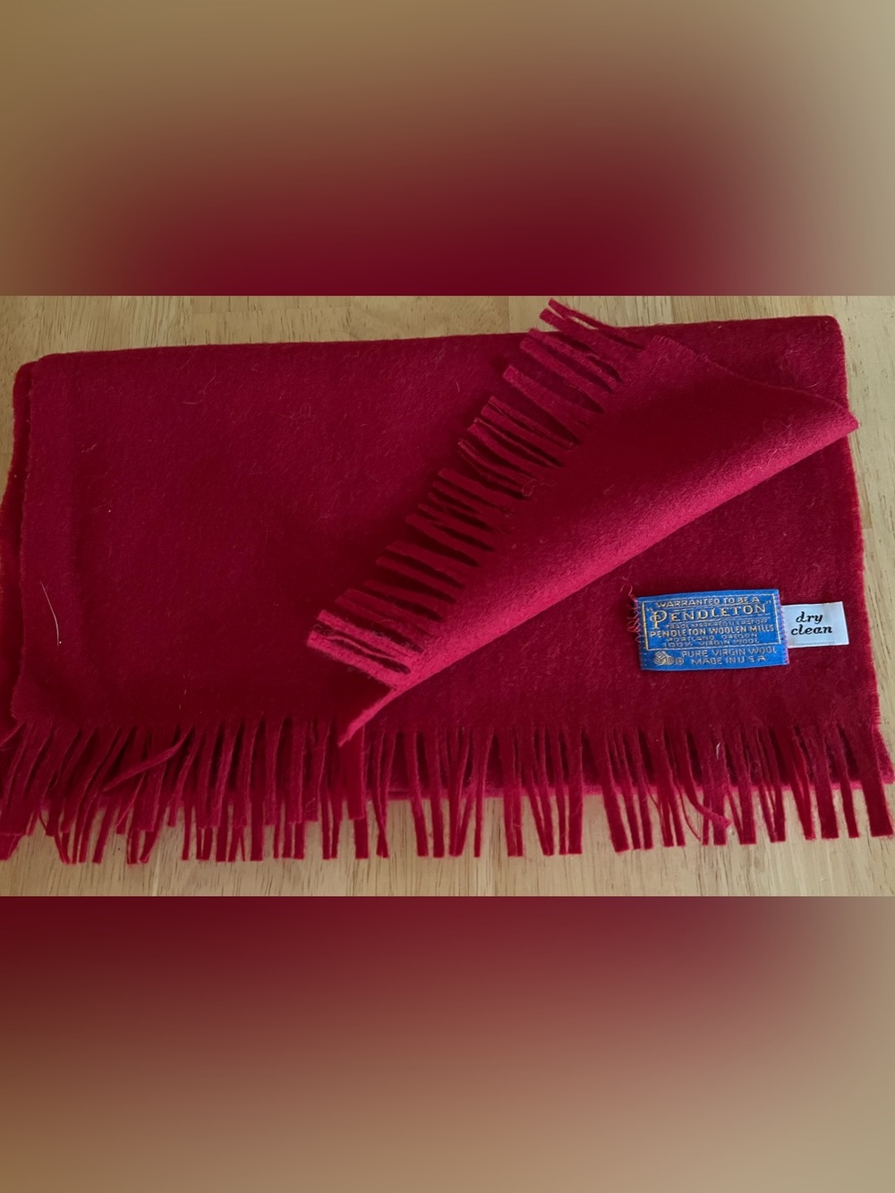 Pendleton Bright Red Wool Fringe Scarf